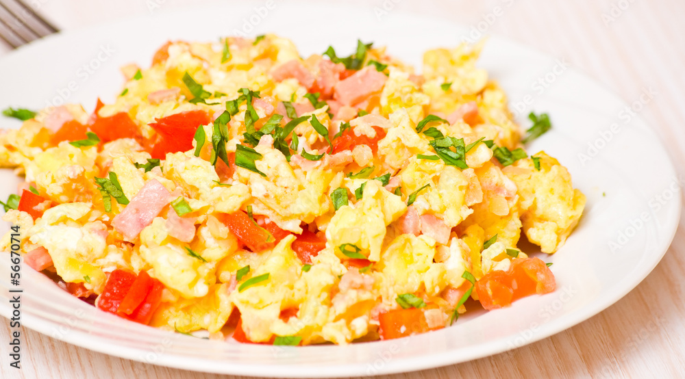 scrambled eggs with ham and vegetables scrambled eggs with ham and vegetables
