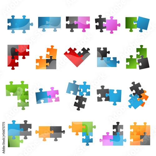Puzzle Icons Set - Isolated On White Background