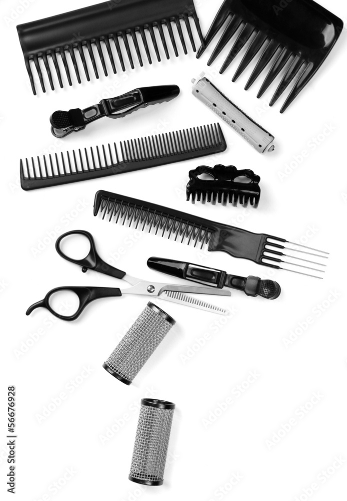 Professional hairdresser tools isolated on white Professional hairdresser tools isolated on white