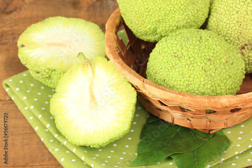 Osage Orange fruits (Maclura pomifera) in basket, photo