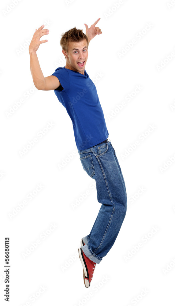 Handsome young man dancing isolated on white Handsome young man dancing isolated on white