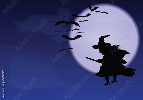 A flying witch and bats