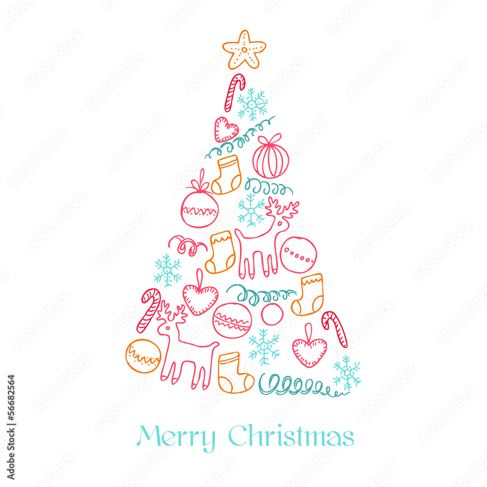 Obraz premium Christmas Card - Christmas Tree with Elements