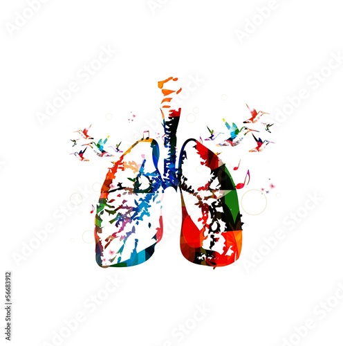 Colorful vector lungs background with hummingbirds