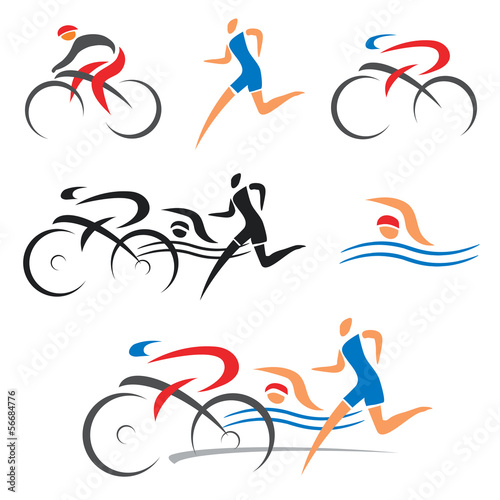 Triathlon cycling fitness icons