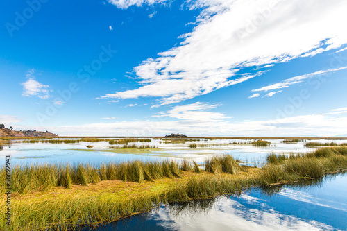 Lake Titicaca South America  located on border of Peru