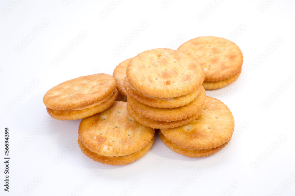 Crackers on white background
