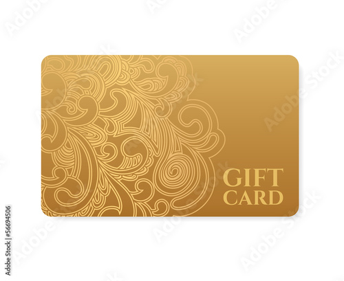 Gift coupon, Gift / discount card, Ticket. Gold floral pattern