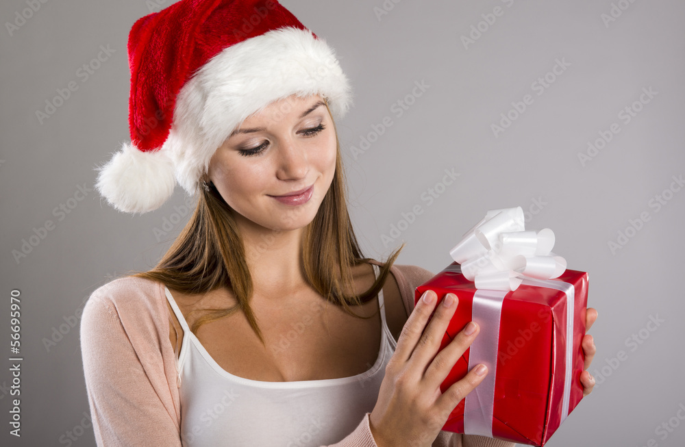 Beautiful christmas woman with gift Beautiful christmas woman with gift