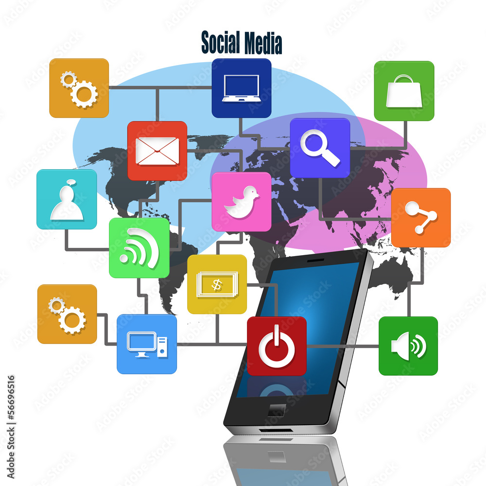 Social media with colorful application icons,on mobile