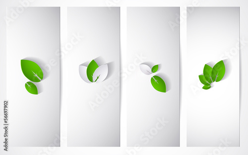 Set of four header with abstract paper leaves