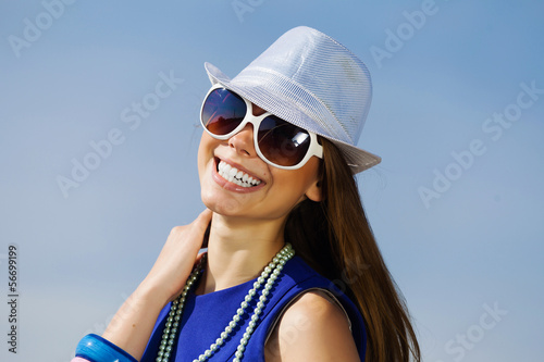 Girl young hat glasses