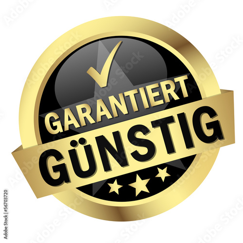 Button mit Banner " GARANTIERT GÜNSTIG "