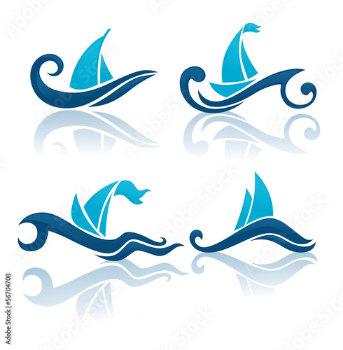 summer wave, vector collection of yachting symbols