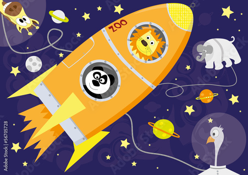 animals in outer space - vector illustration