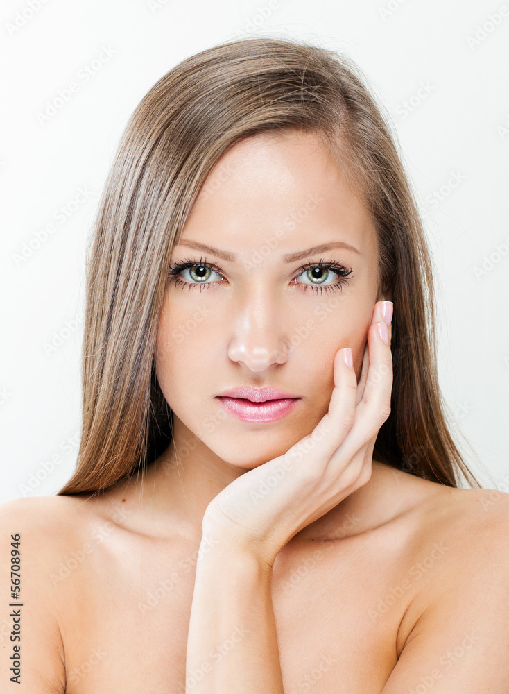 closeup portrait of a beautiful woman with beauty face and clean