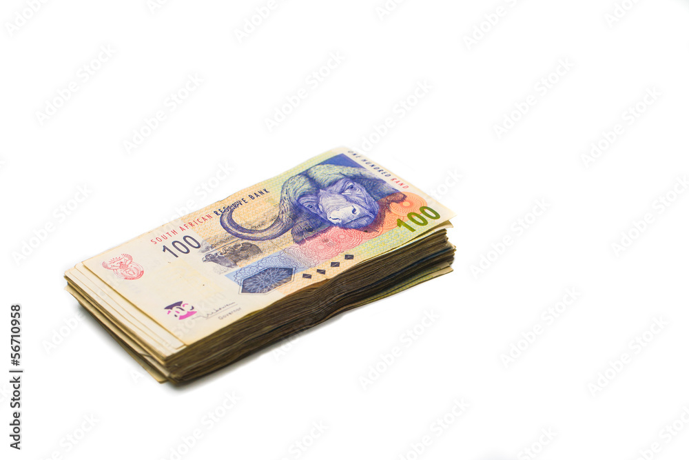 Scattered pile of bundled south african rand bank notes Scattered pile of bundled south african rand bank notes