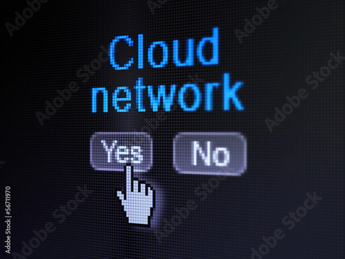 Cloud technology concept: Cloud Network on digital computer scre