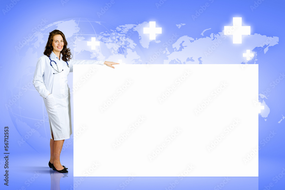 Doctor with banner Doctor with banner