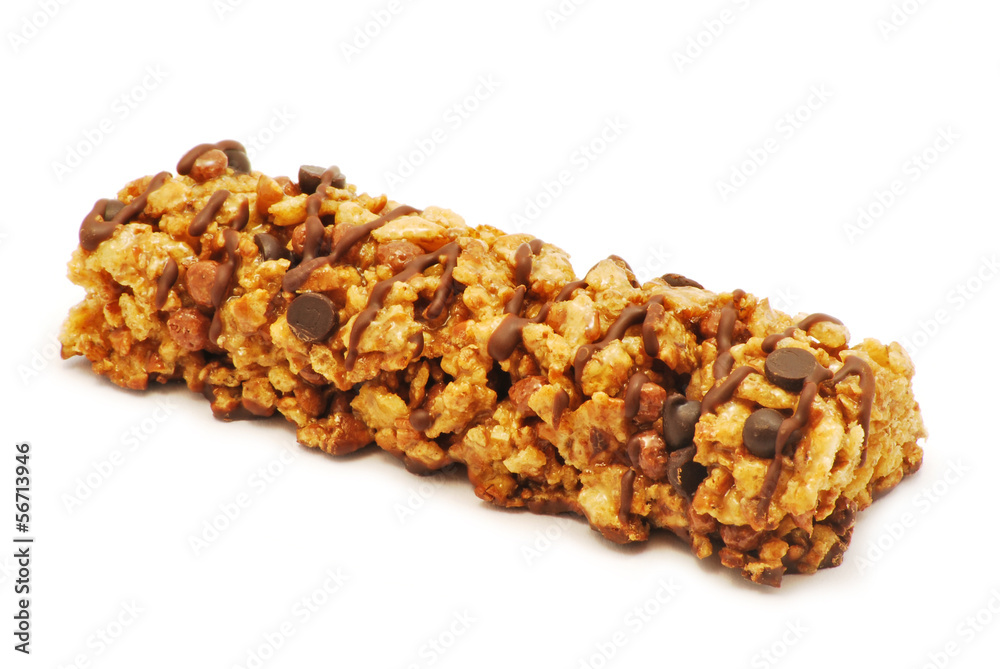 Cereal bar with chocolate isolated on white background Cereal bar with chocolate isolated on white background