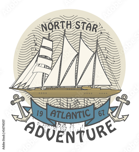 Stamp with the words Atlantic Adventure written inside, vector