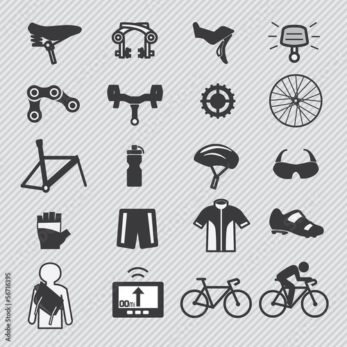 Bike tools and equipment part and accessories set vector icon