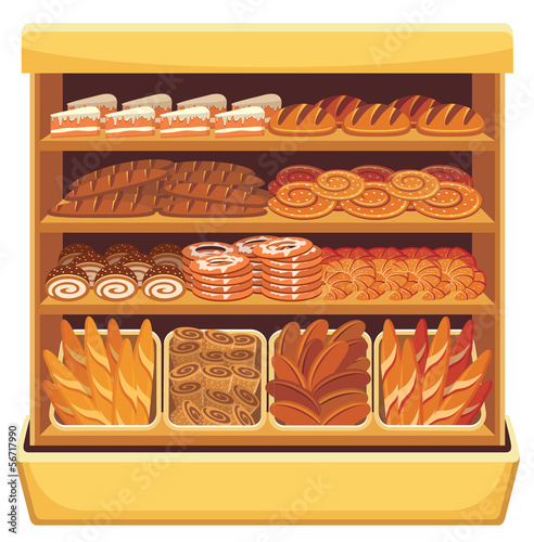 Supermarket. Bread showcase.