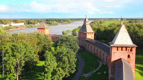 Veliky Novgorod - view from Kokuy tower on Kremlin, city and riv photo