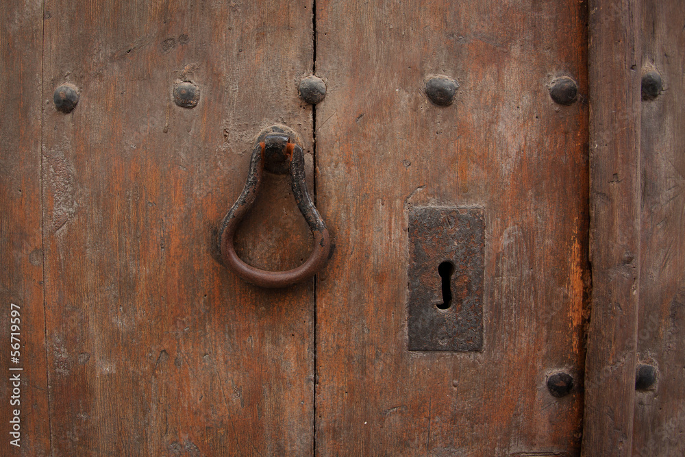 Fragment of old wooden door with handle Fragment of old wooden door with handle