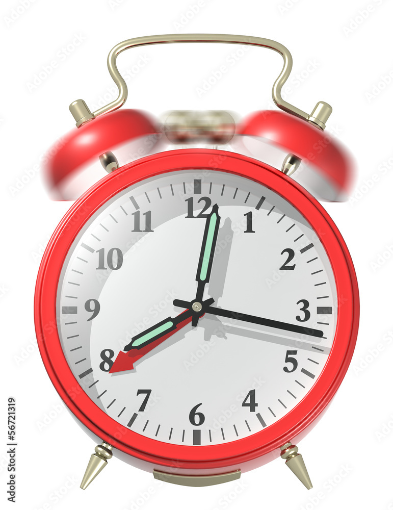 Red alarm clock ringing. Red alarm clock ringing.