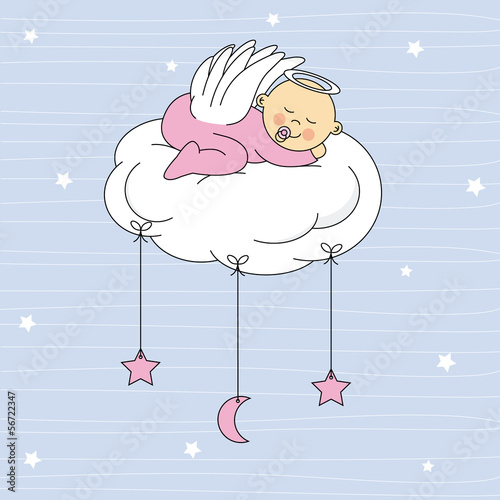 baby girl sleeping on a cloud. Birthday Card #56722347
