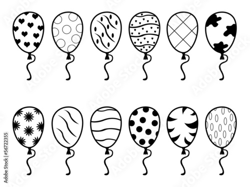Set of party balloons illustrated on white
