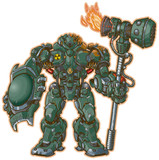 Robot Warrior W/ Shield And Hammer Vector Illustration