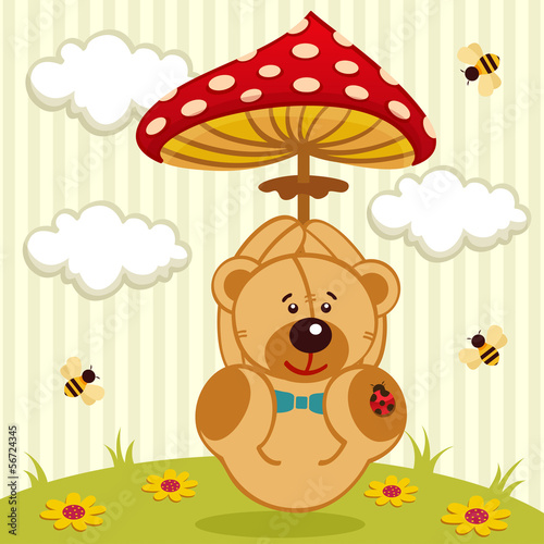 teddy bear with amanita - vector illustration