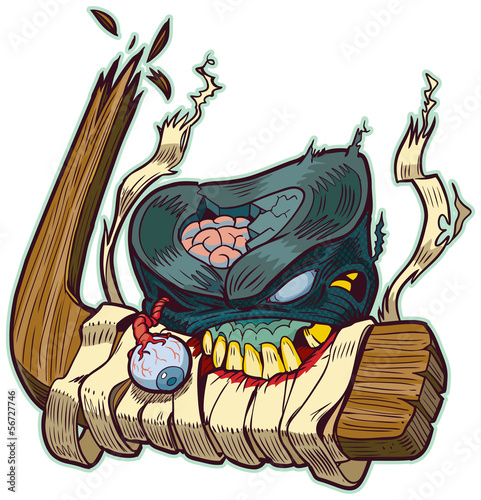 Zombie Puck Biting Hockey Stick Vector Clip Art