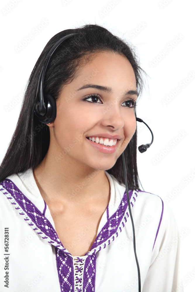 Beautiful arab worker woman working as phone operator Beautiful arab worker woman working as phone operator