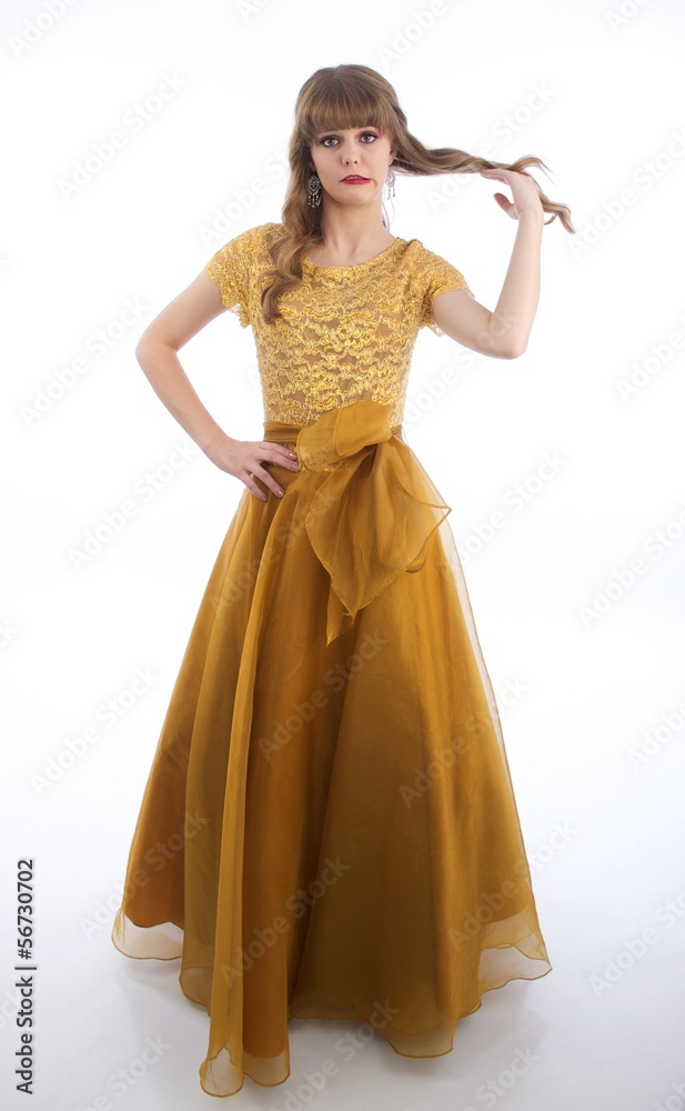 Teen Girl Standing in Formal Prom Gown