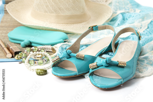 Female accessories with turquoise shoes