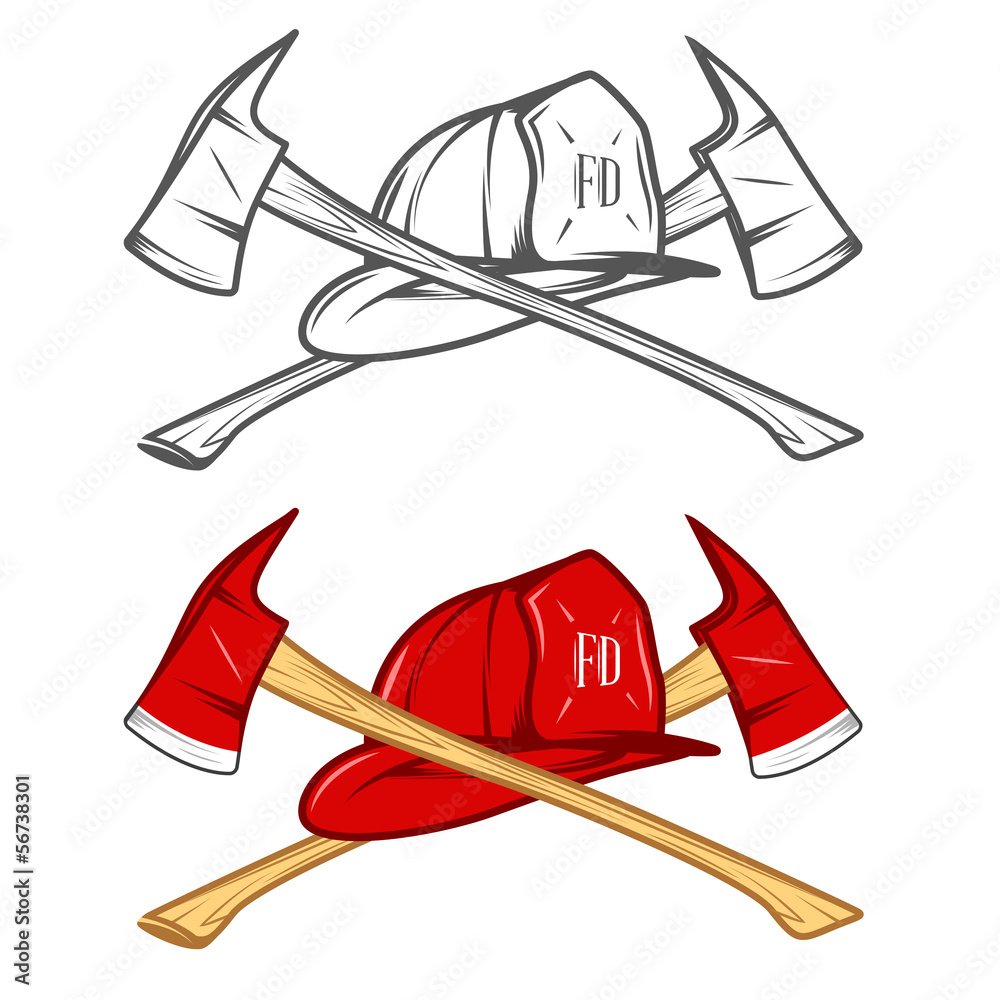 Fototapeta premium Vintage firefighter helm with crossed axes