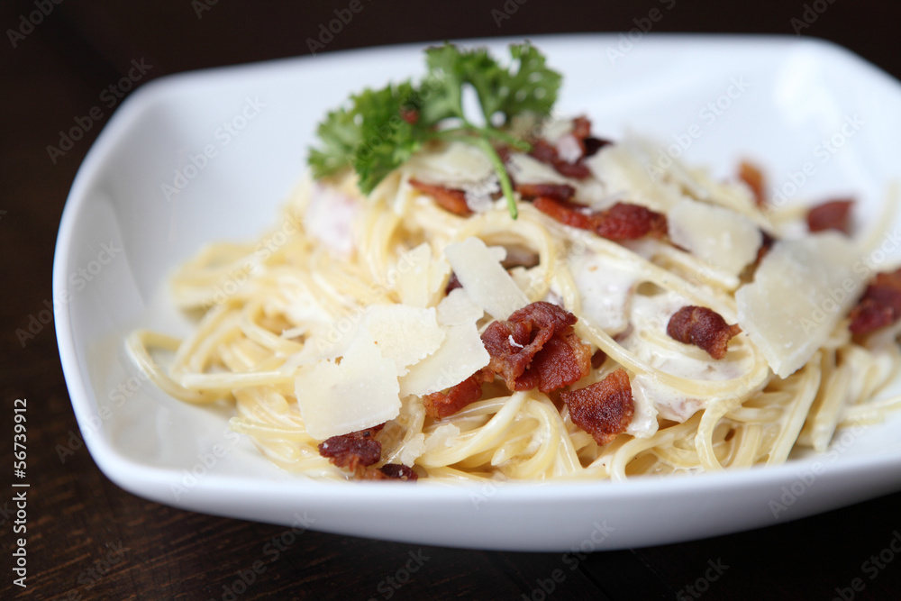Spaghetti Carbonara with bacon and cheese Spaghetti Carbonara with bacon and cheese