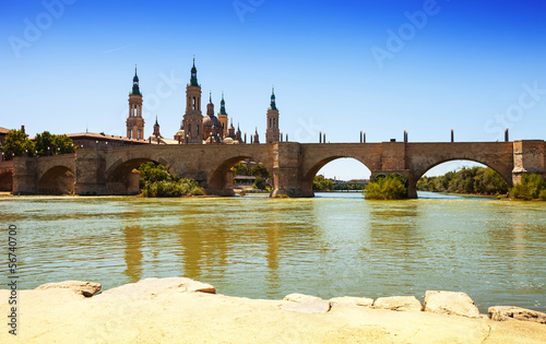 antique  bridge over Ebro river in Zaragoza photo