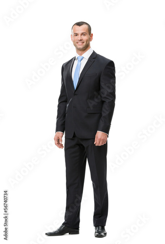 Full-length portrait of business man, isolated on white