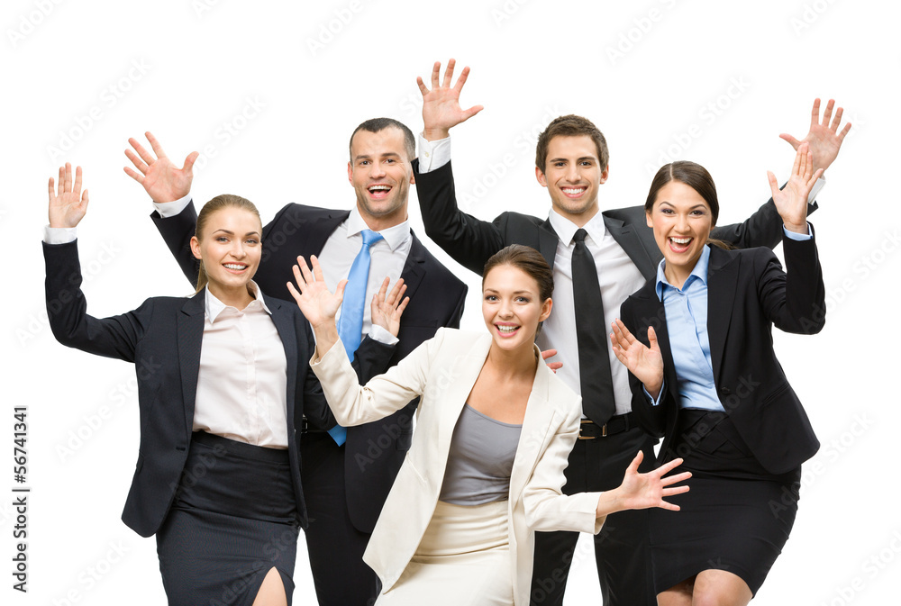 Group of happy business people with hands up Group of happy business people with hands up