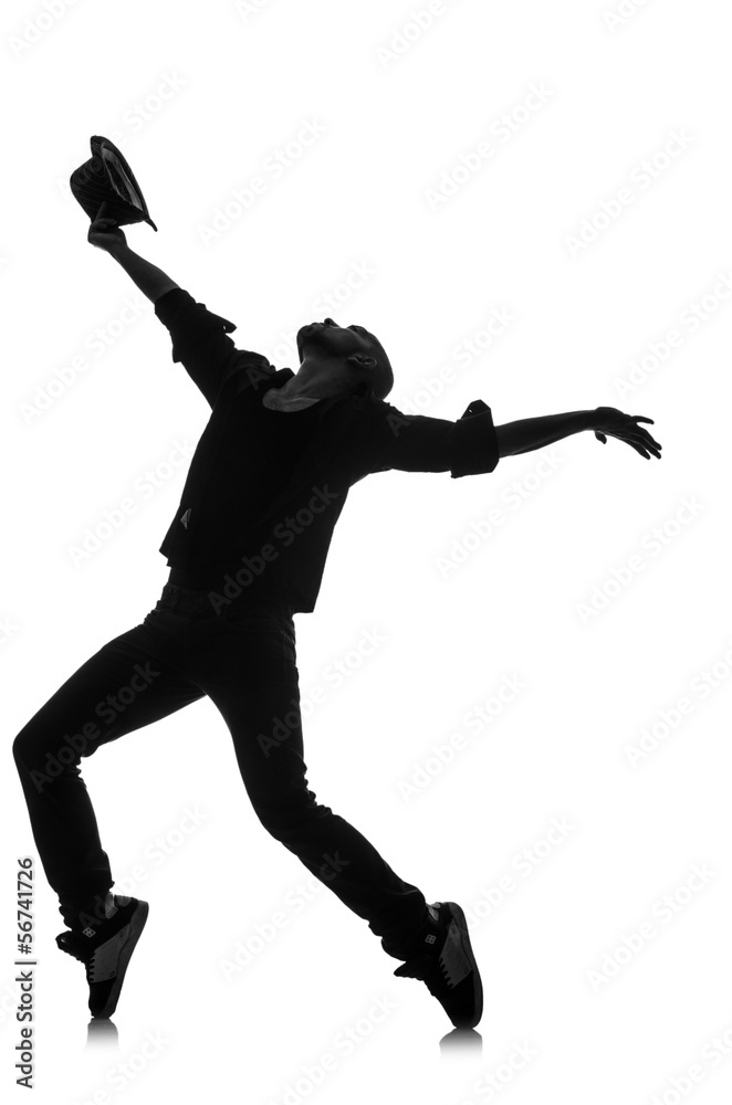 silhouette of male dancer isolated on white