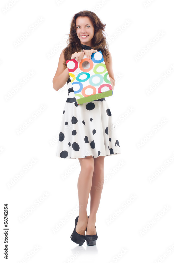 Girl after good shopping on white Girl after good shopping on white