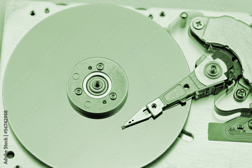 Open computer hard drive on white background Open computer hard drive on white background