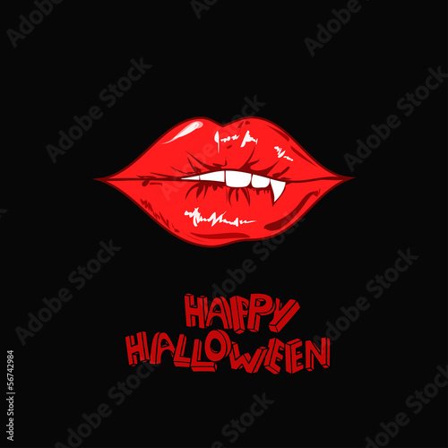 Happy Halloween poster with vampire lips