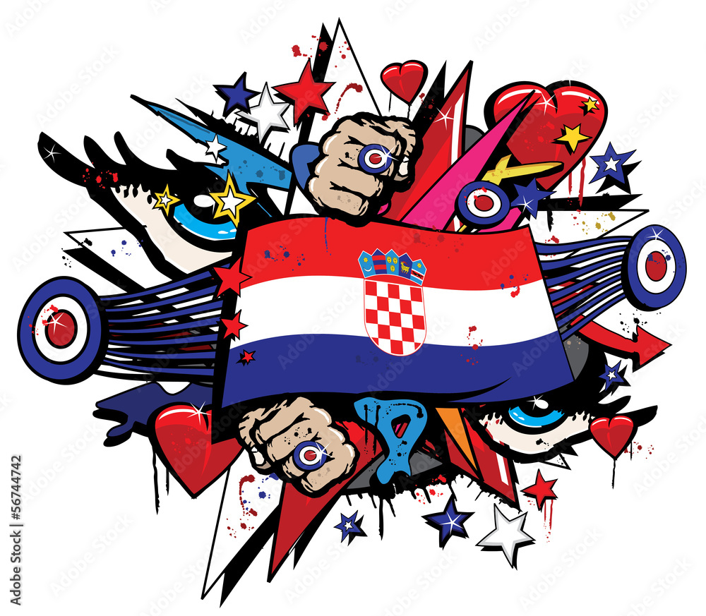 Croatia Hrvatska Flag graffiti pop street art illustration Stock