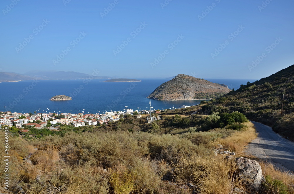 Fototapeta premium Greece,Tolo-view of the city Tolo and island Koronisi