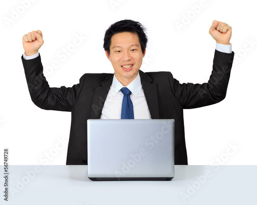 Isolated middle age Asian business man with very exiting express